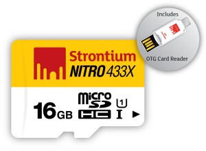 Strontium Nitro 16 GB 433x microSDHC Memory Card (Class10) With OTG Card Reader at Rs. 389 – Amazon
