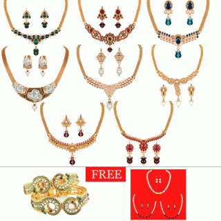 8 Necklace Set With Free 1 Pair Bangles & 3 Pearl Mala Set by Shital Jewellery at Rs. 378 – Shopclues