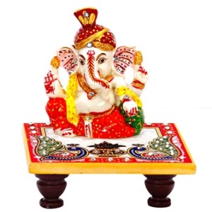 Lord Ganesh With Pagadi On Marble Chowki